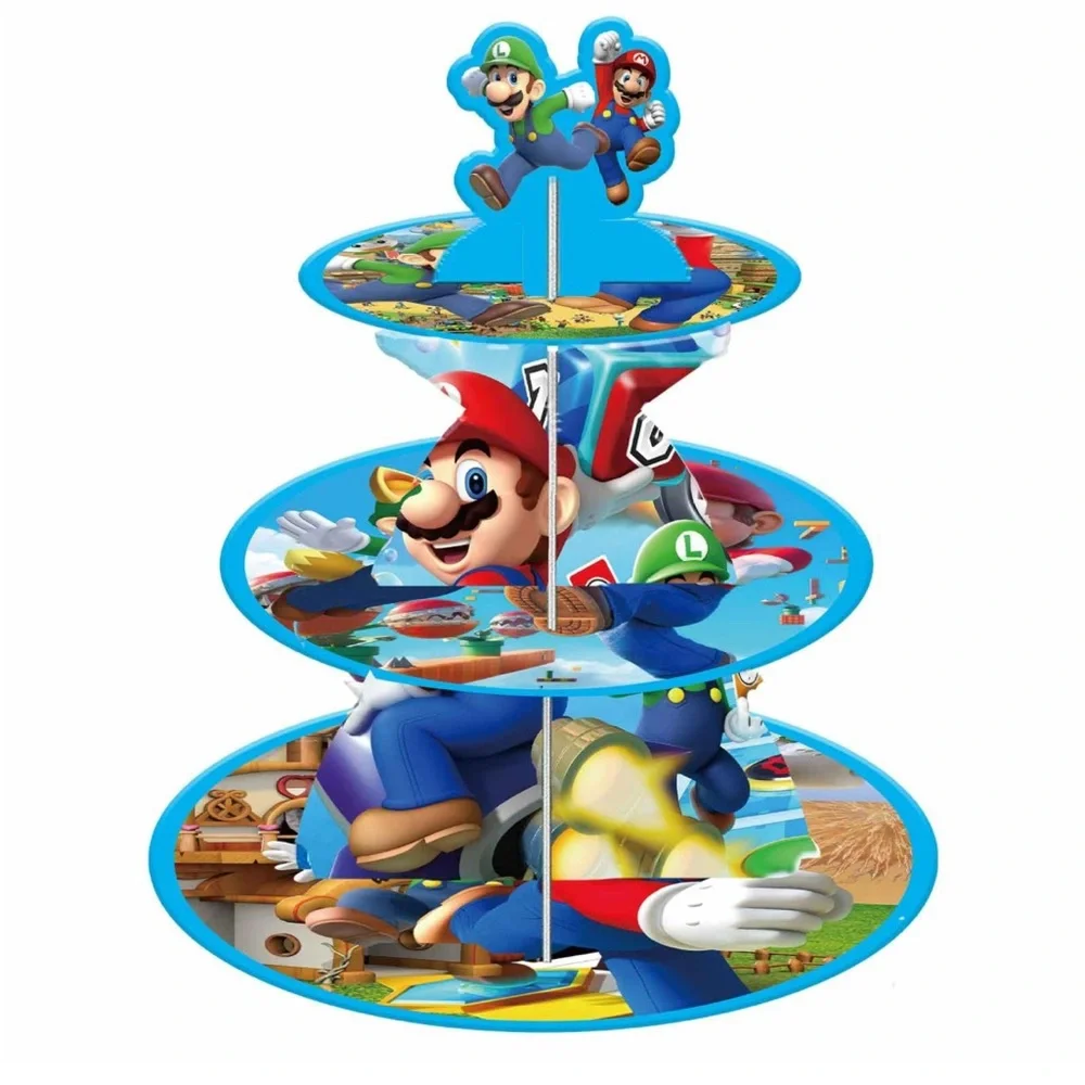 3-Tier Mario Cupcake Stand & 16-Favor treat boxes,Mario Party